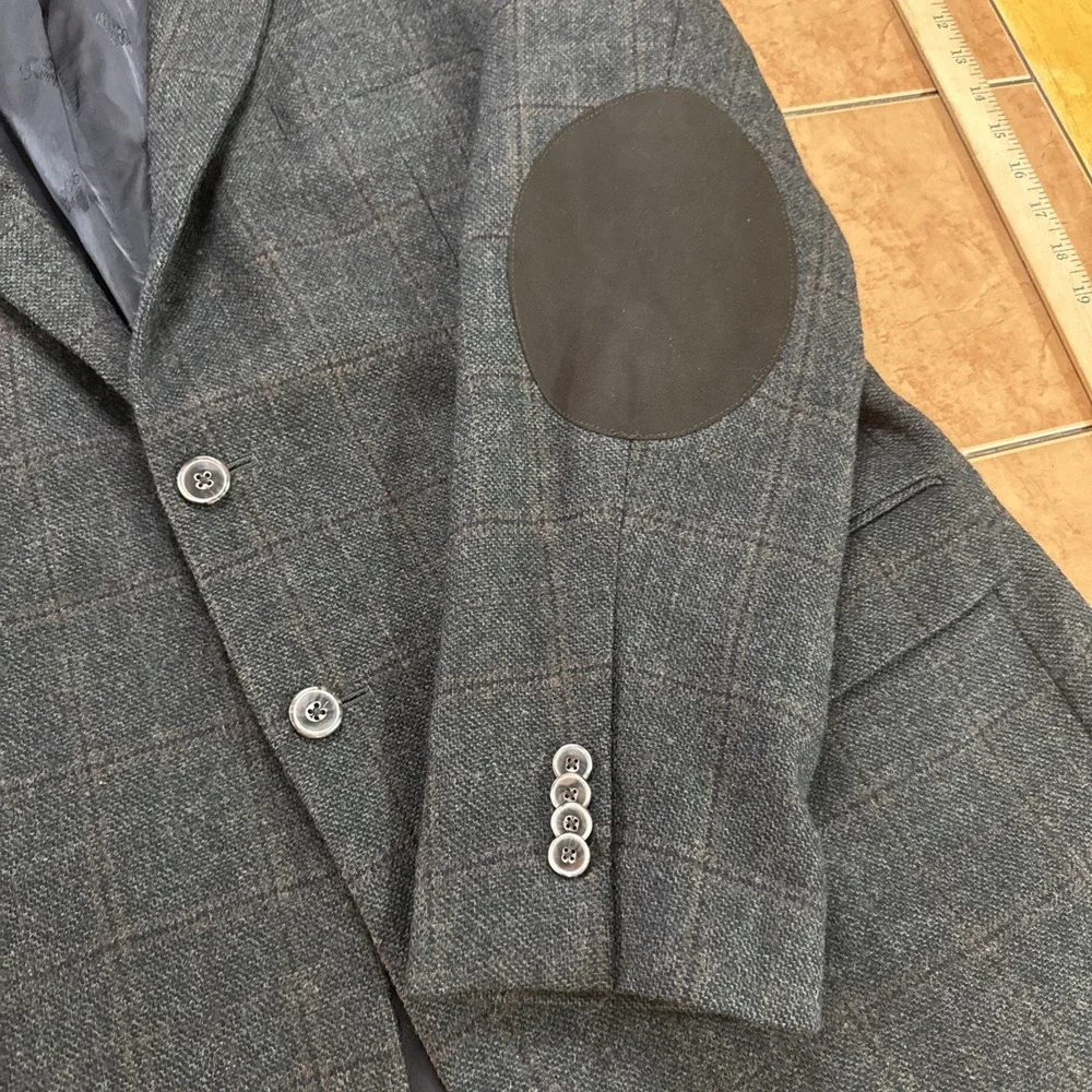 Jos A Bank 1905 Green Plaid Brrr Wool Tailored Fit Blazer Elbow Patch Jacket 46R